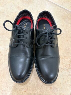 Bruno Marc Boy’s Black Leather Cap-Toe Lace-Up Dress Shoes